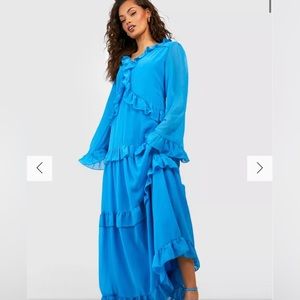 (SOLD) NWT! Boohoo Blue Ruffled Maxi Dress *Oversized